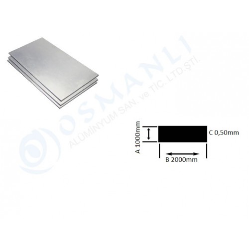 Alüminyum Levha 1000mm X 2000mm X 0,50MM Alüminyum Levha 1000mm X 2000mm X 0,50MM